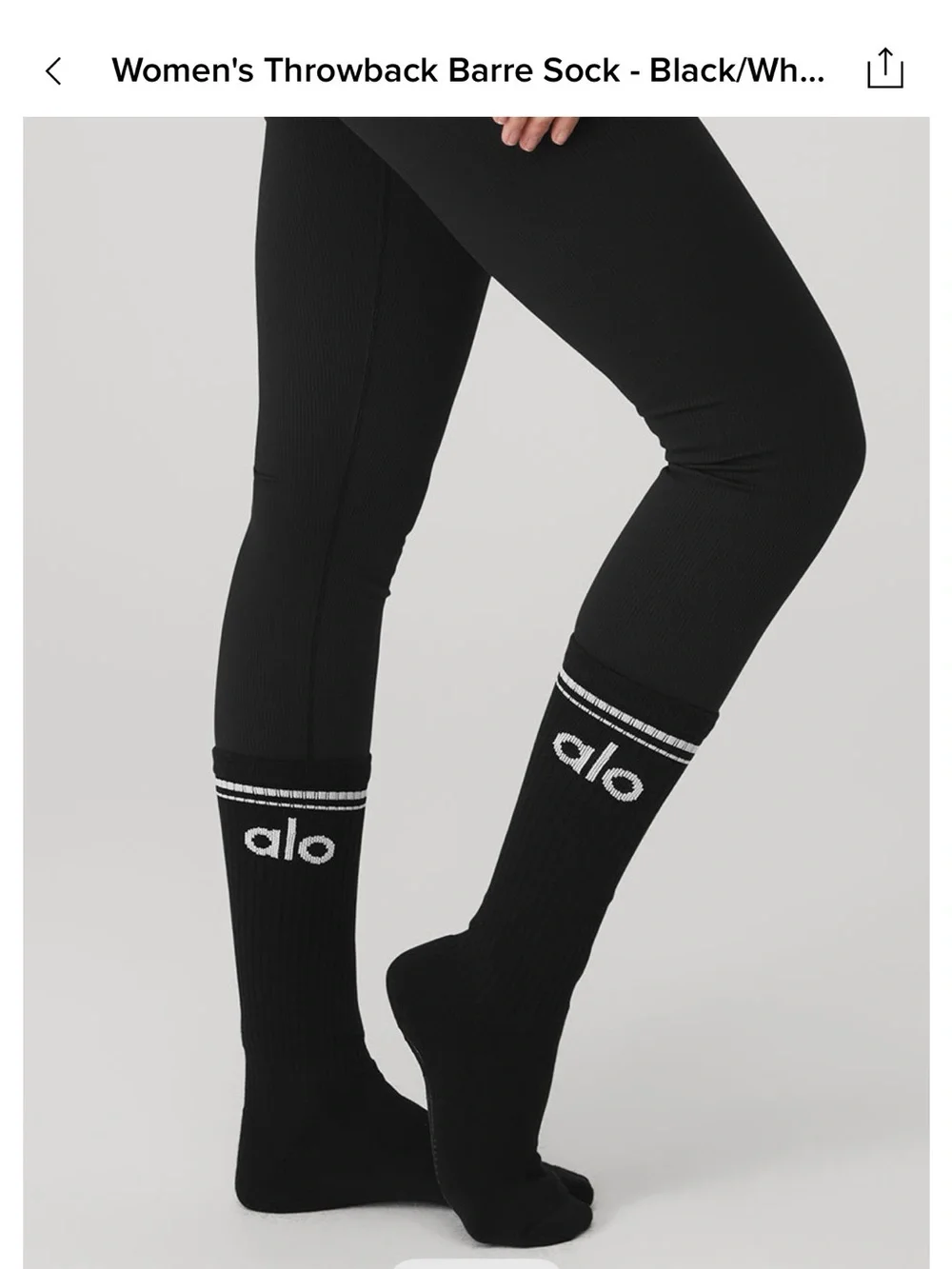 ALO Yoga Black Throwback Barre Crew Grip Socks with White Logo